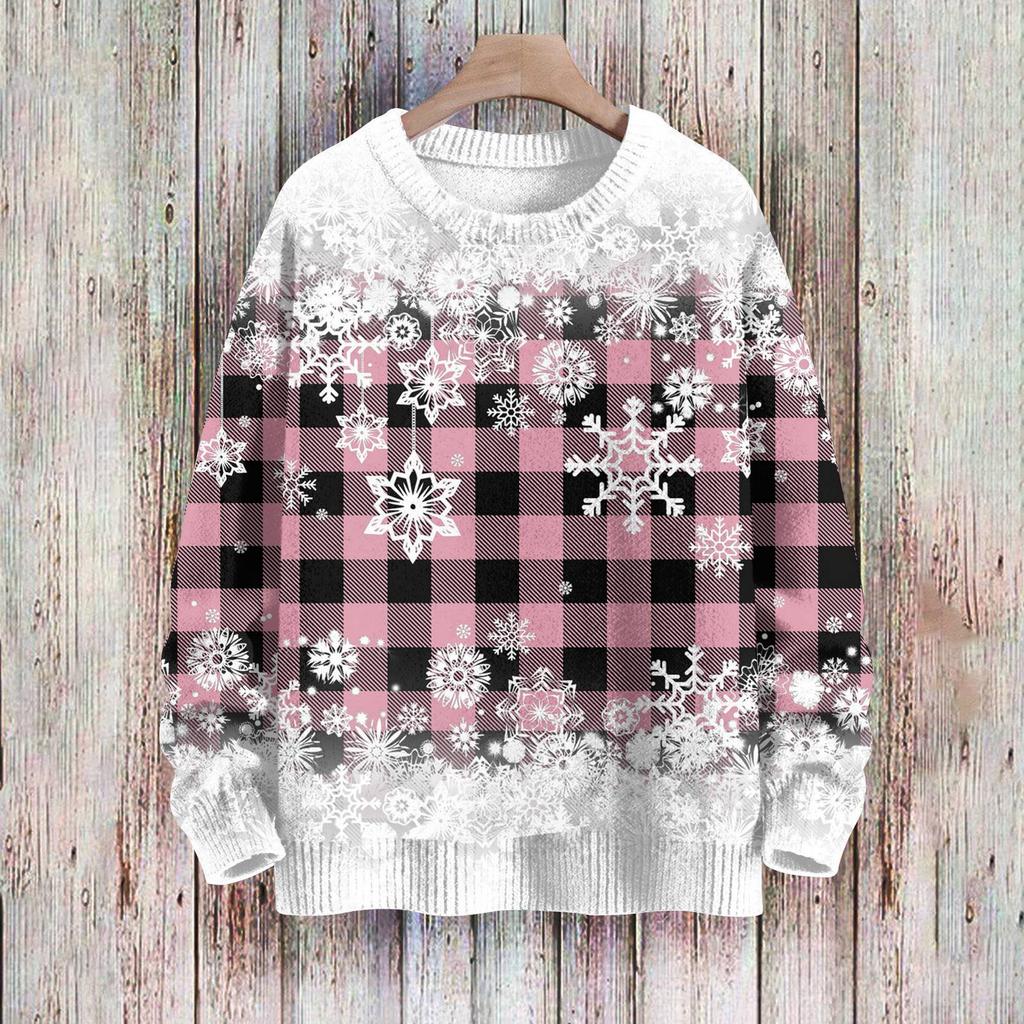 Weihnachts-Sweatshirts für Damen, Strickpullover, süßes Hemd, Herbst, Rundhalsausschnitt, Pullover, Tops