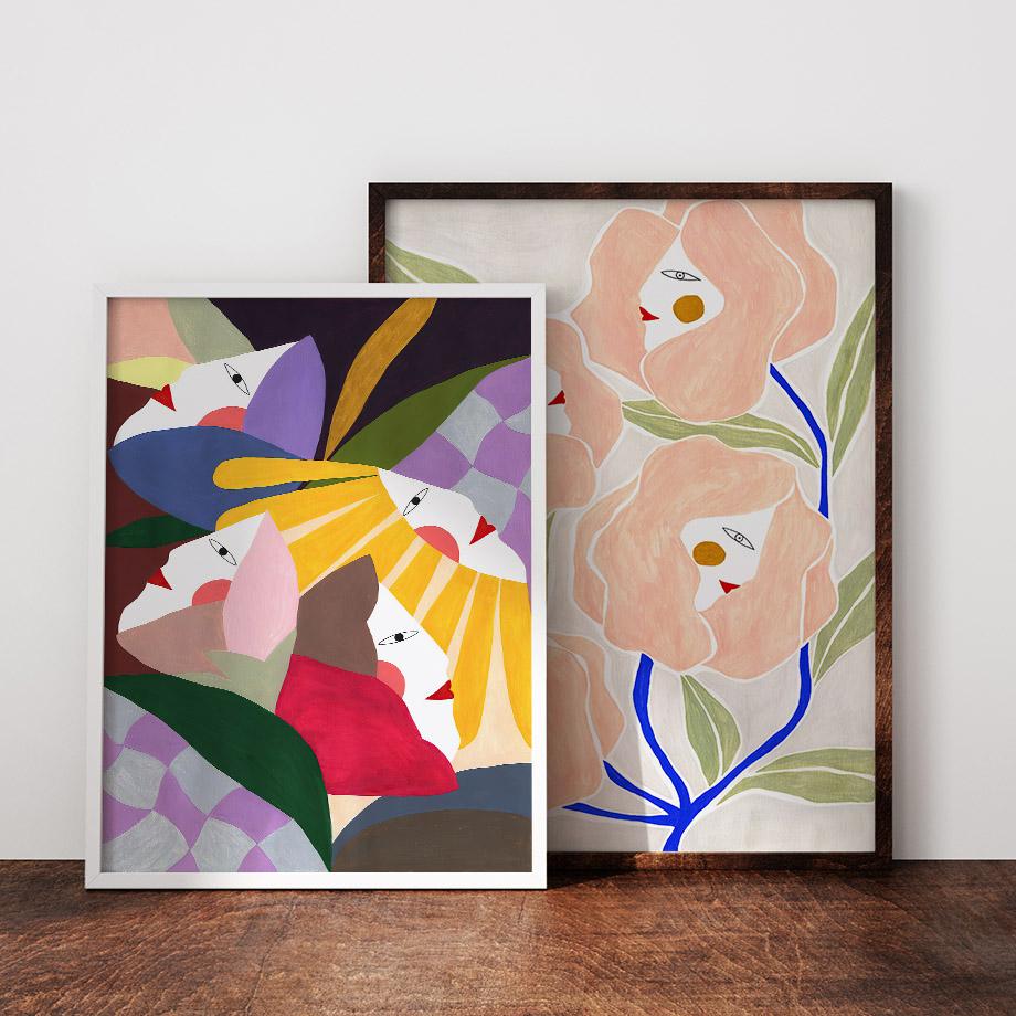Abstract Lines Girl Vase Flowers Illustration Wall Art Canvas Painting Nordic Poster And Prints Pictures For Living Room Decor