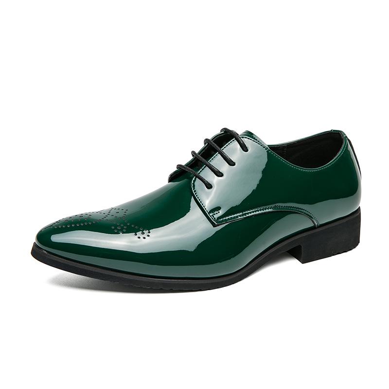 Men s Green Plus Size Low-Top Leather Brogue Lace-Up Formal Shoes Size 40