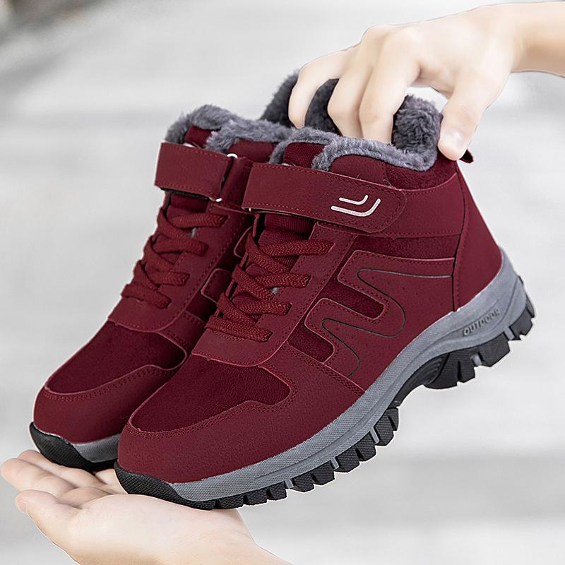 2024 Winter Women Men Boots Plush Leather Waterproof Sneakers Climbing Hunting Shoes Unisex Lace-up Outdoor Warm Hiking Boot Man