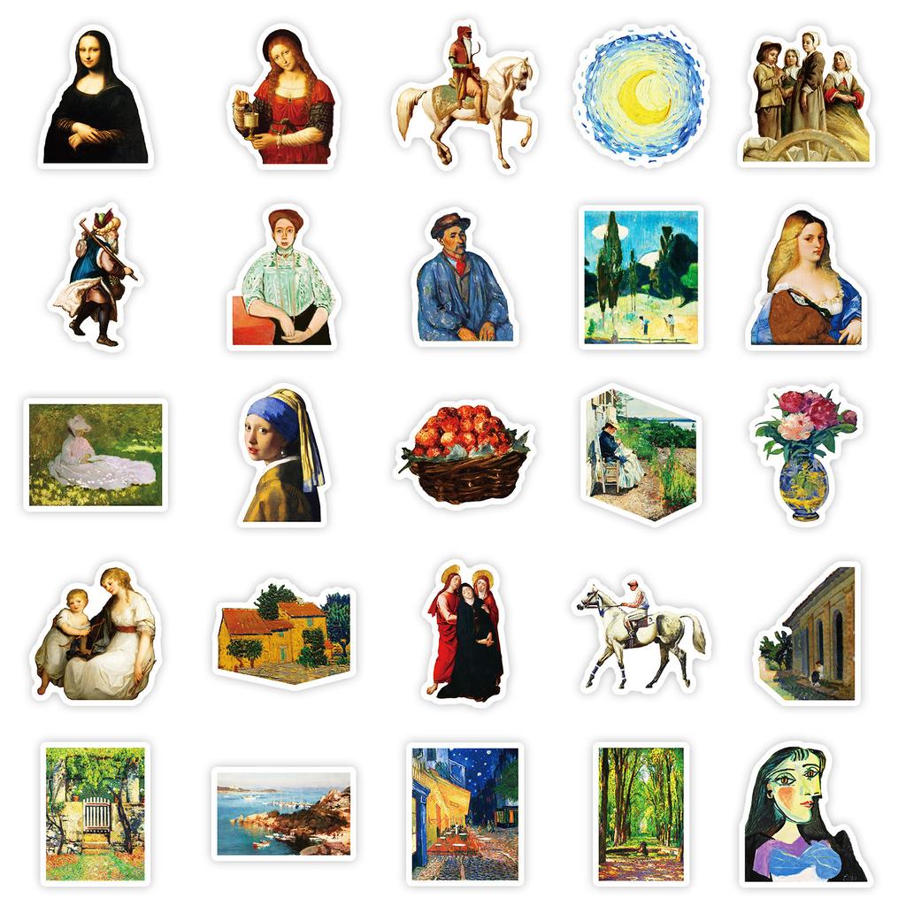 50 Creative Famous Paintings Graffiti Decorative Stickers Vintage Oil Paintings Waterproof Stickers