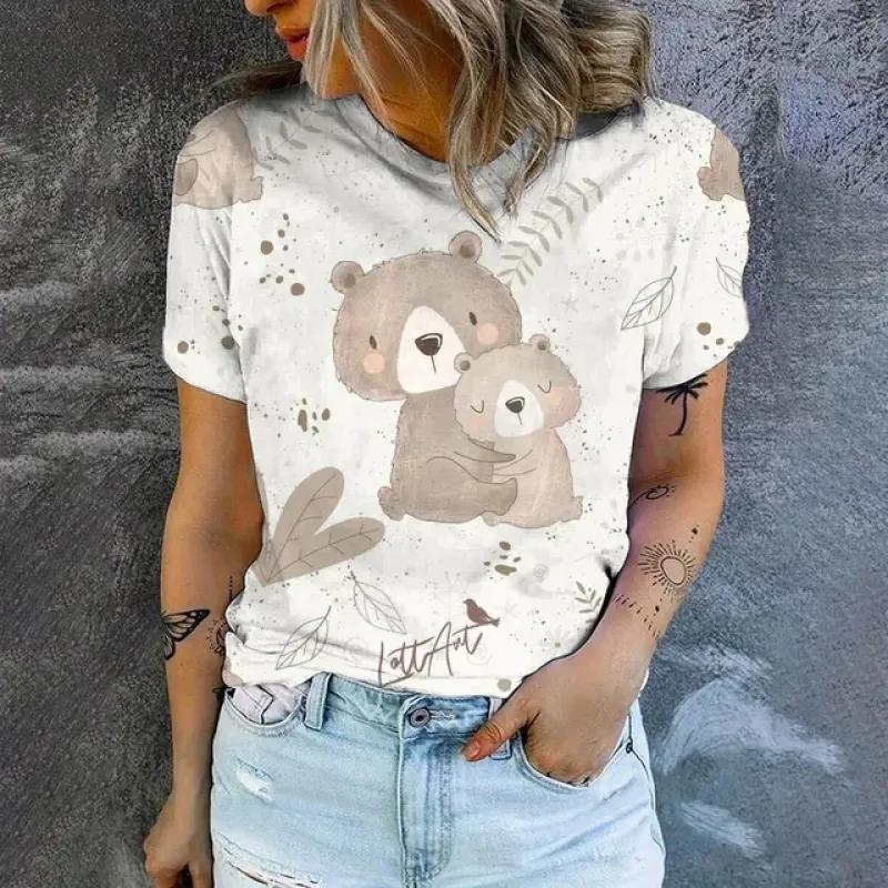 Women's High Quality T-shirt Cartoon Cat Pattern Print T-shirt Fashion Print T-shirt Elegant Women's Short Sleeved T-shirt