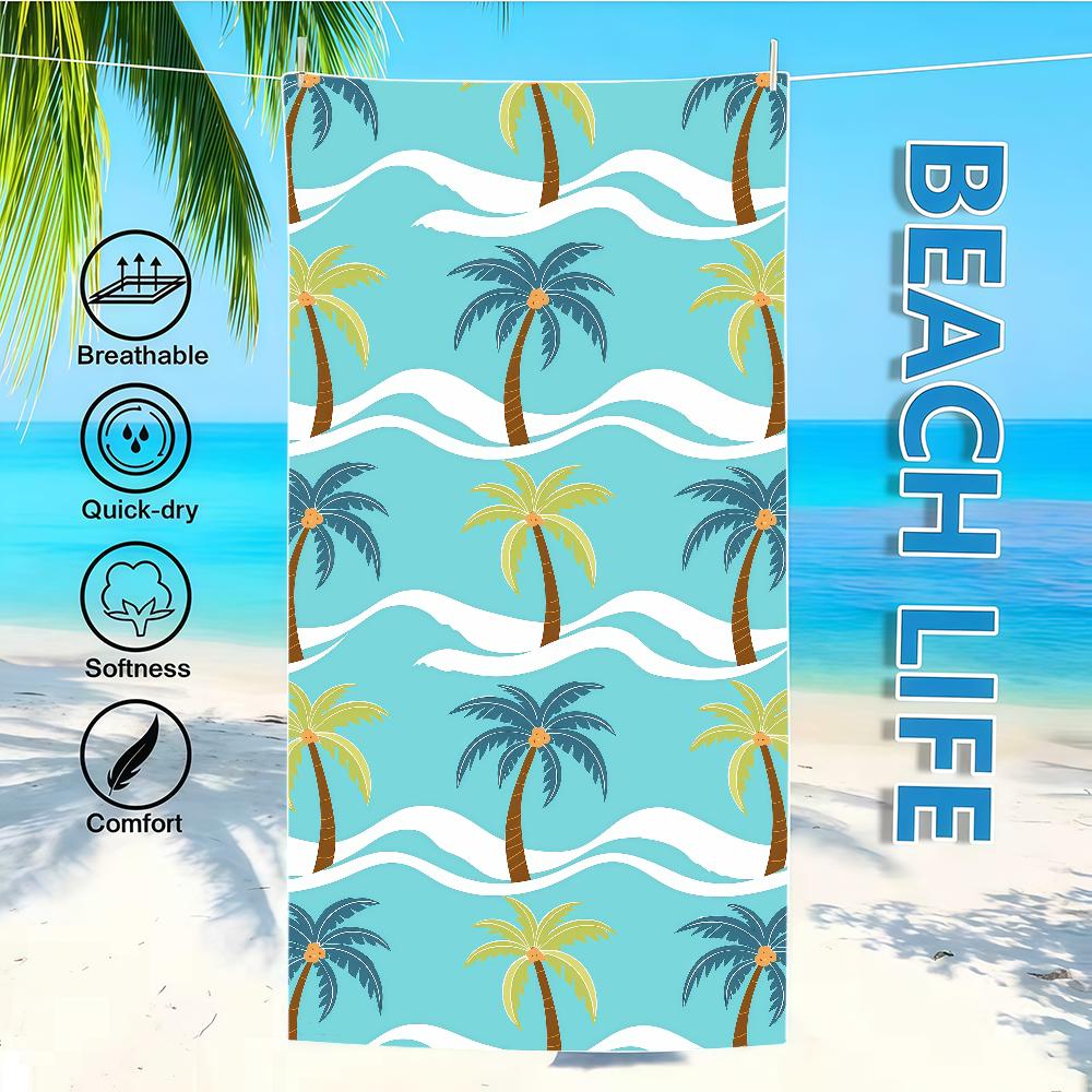 Towel Textile Waves Tree Tropical Bathrobe Palm Beach Quick-Drying Lightweight Portable Camping Swim Pool Travel