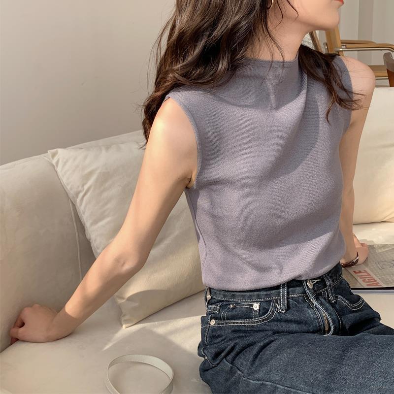 Summer Versatile Turtleneck Base Layer Women's Slim Sleeveless Knitted Inner Wear Sweater Vest Top