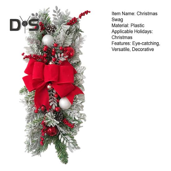 Christmas Stair Swag Teardrop Trim Christmas Staircase Swag Wreath with Bow Artificial Pine Branch Swag for Holiday Home Decoration