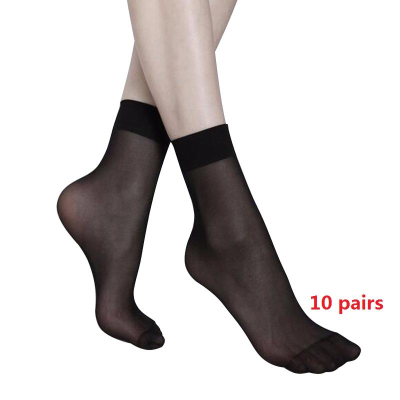10 paia di calzini sexy elastici setosi trasparenti sottili calze corte calzini casual da donna tinta unita