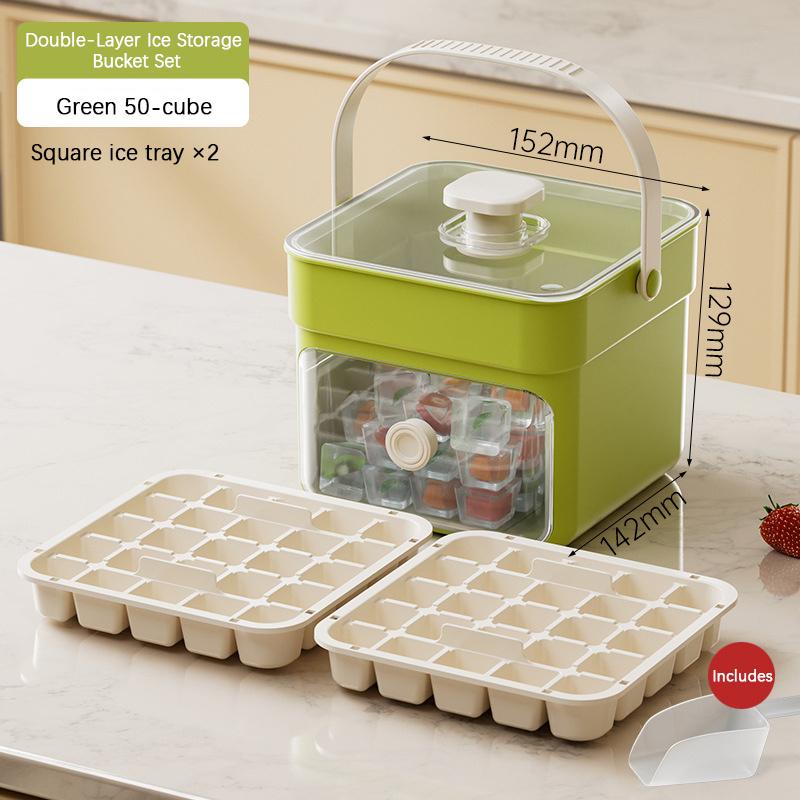 

Press Ice Tray, Handheld Ice Cube Mold Maker, Food-Grade Large Capacity Ice Storage Container For Home Outdoor Camping Use 50-cube