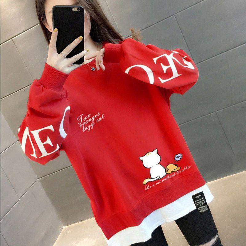 

YYFS Жіночі модні повсякденні одноколірні пуловери з принтом осінь-зима з довгим рукавом і круглим вирізом та довгими рукавами XL