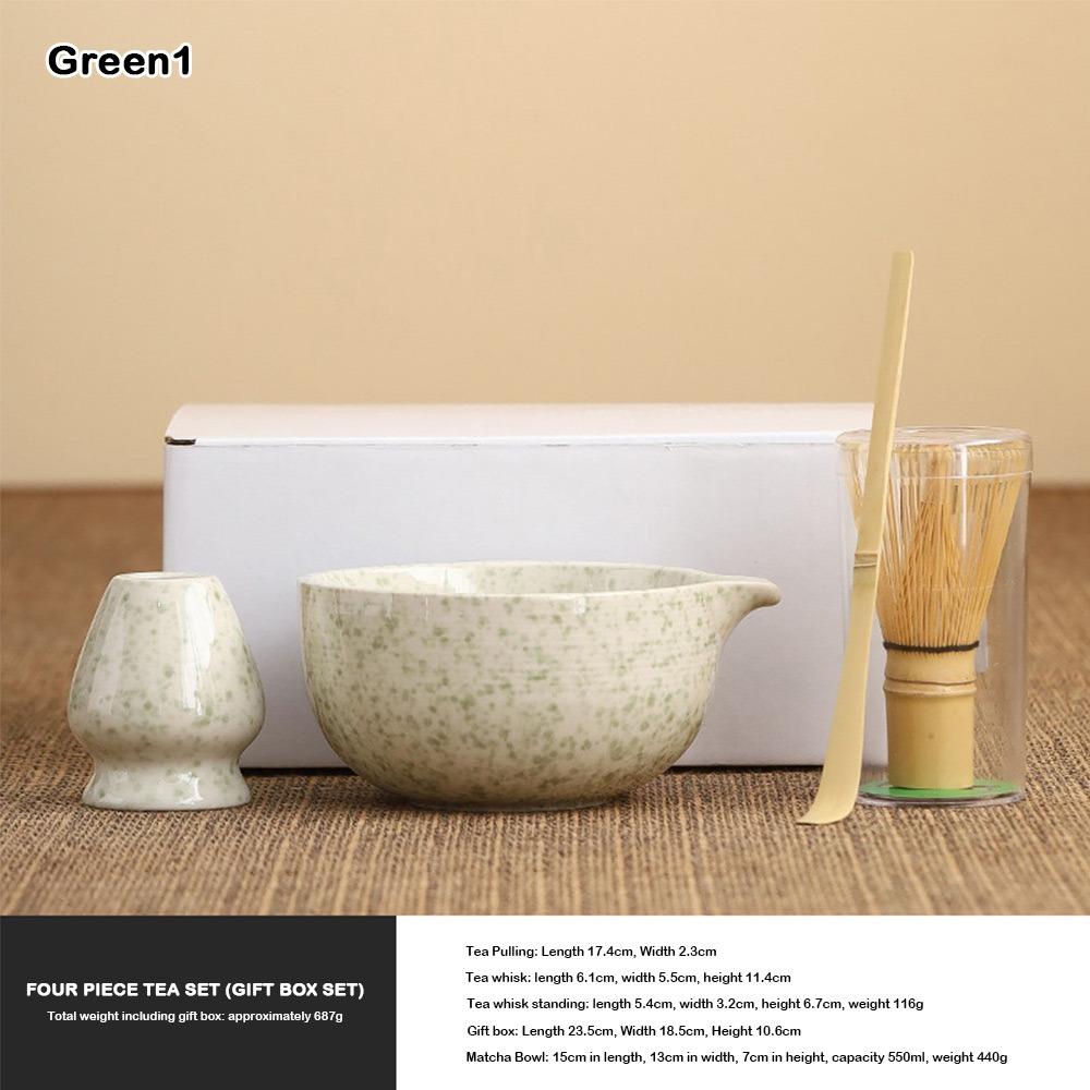 4PCS Ceramic Bamboo Japanese Matcha Tea Set Matcha Bowl Reusable Matcha Whisk Set Matcha Whisk Holder Matcha Making Kit