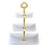 White 3-Tier Cake Stand With Gold Handle, Square Plastic