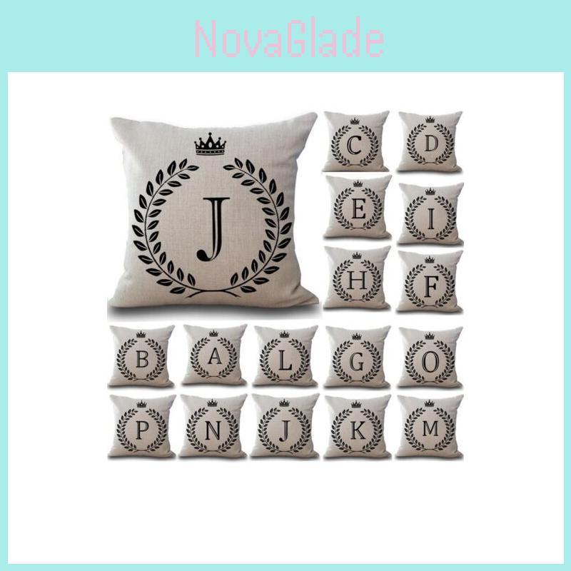 Stylish 26 Letter Cotton Linen Cushion Cover Pillow Case For Home Sofa Decor 18 Inch
