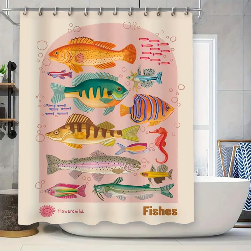 

Шторка для душа на рыбную тематику ярких цветов - идеальное украшение для вашей ванной комнаты 90x180cm