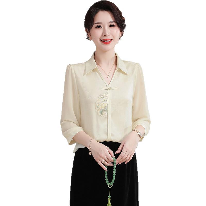Women's Retro Chinese Frog Button Embroidered Shirt - Age-Reducing, Loose, Versatile Base Layer, Off-White