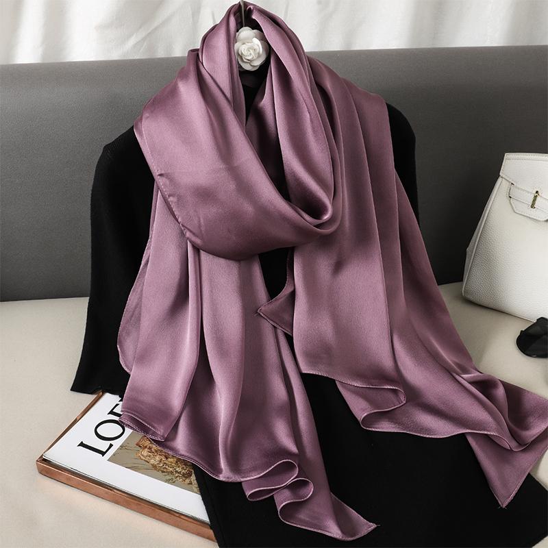 Luxury Brand Summer Solid Pure Silk Scarf Women Long Large Size Soft Wrap and Shawls Bandana Beach Hijab Head Female Foulard
