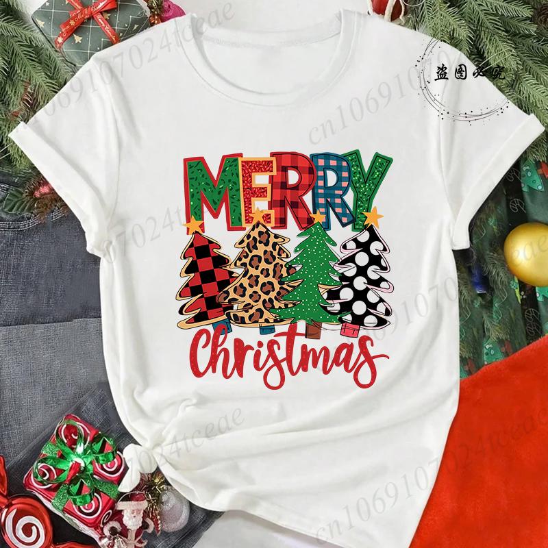 Merry Christmas Reindeer Print TShirts for Women Casual Short Sleeve Tee Shirts Fashion TShirts Womens Christmas Party Tops