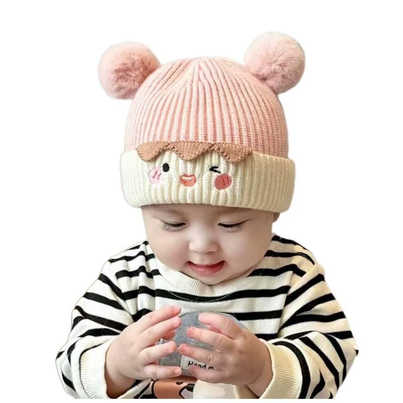 Baby hat autumn and winter cute hairball pullover hat infant knitted wool hat thickened ear protection trend