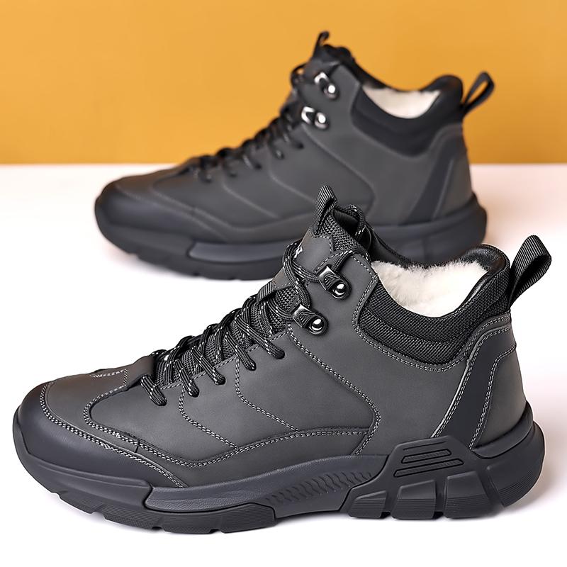 Mode Herrenstiefel Winter Plüsch Dicke Sohle Schnürschuhe Arbeitskleidung Schuhe Herren Trendige Kältefest Warme Baumwolle Kurze Stiefel Botas Para Hombre