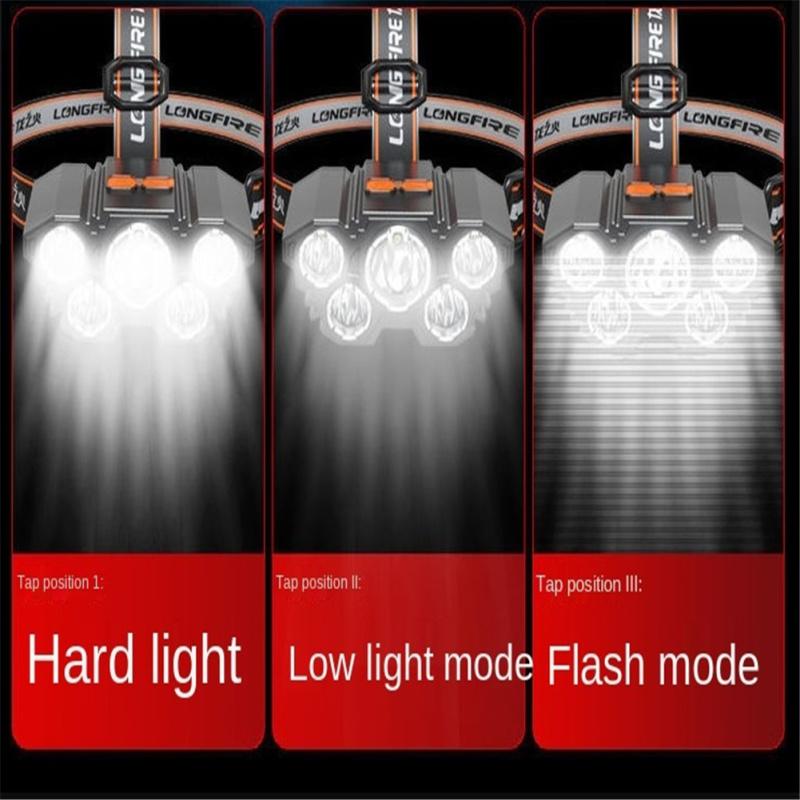 Strong 5-core Headlights Super Bright USB Charging Night Fishing Tele LED Headset Work Headlight Fishing Super Hiking Light
