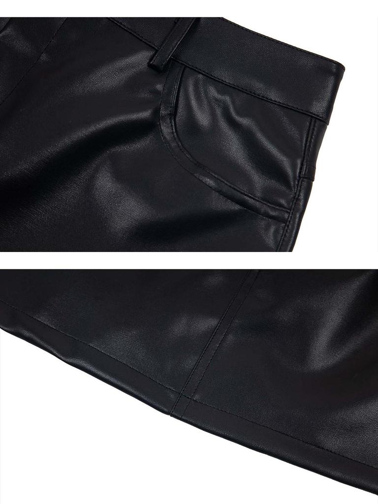 UNBDNS High-Waisted Leather Mini Skirt: Women's 2026 A/W Slim Anti-Exposure A-Line Design