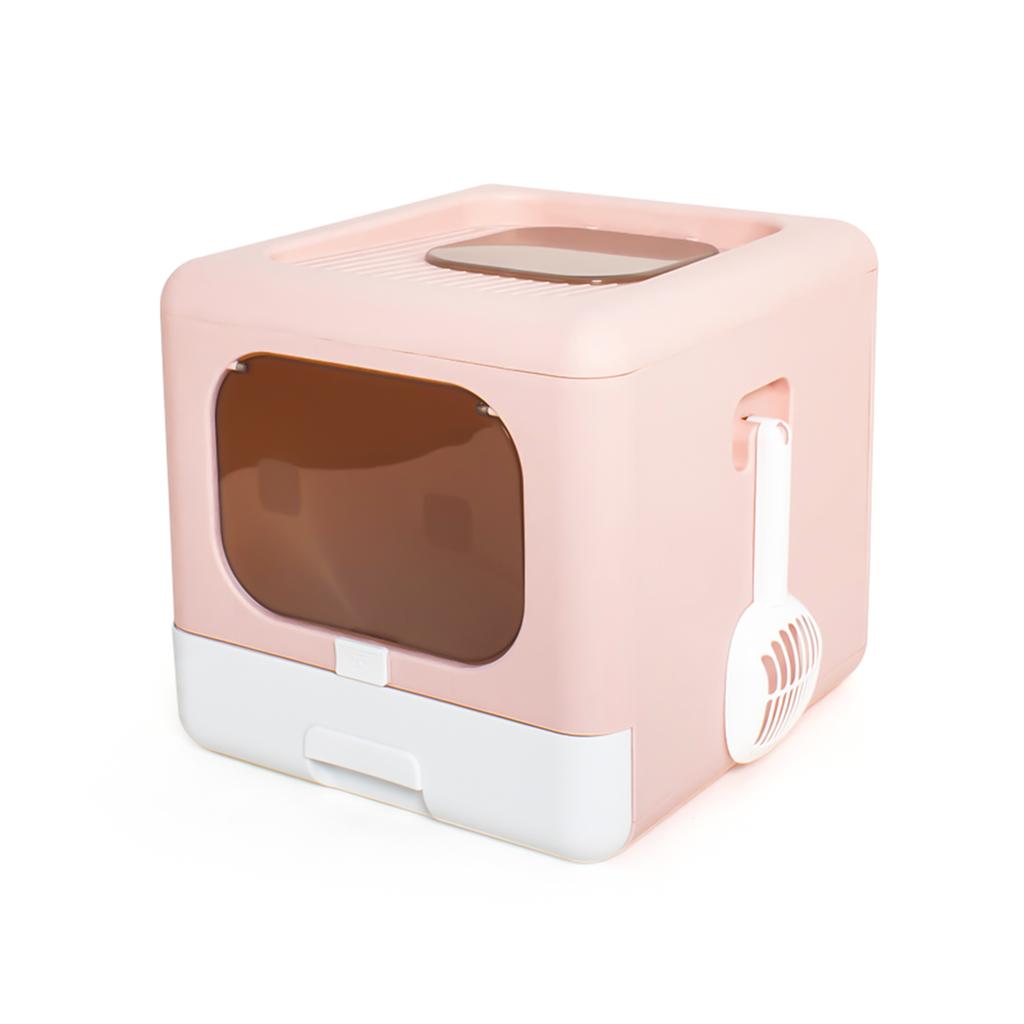 Portable Foldable Cat Litter Box Large   Enclosed Cat Potty Toilet Front Entry Top Exit with Lid Litter Scoop