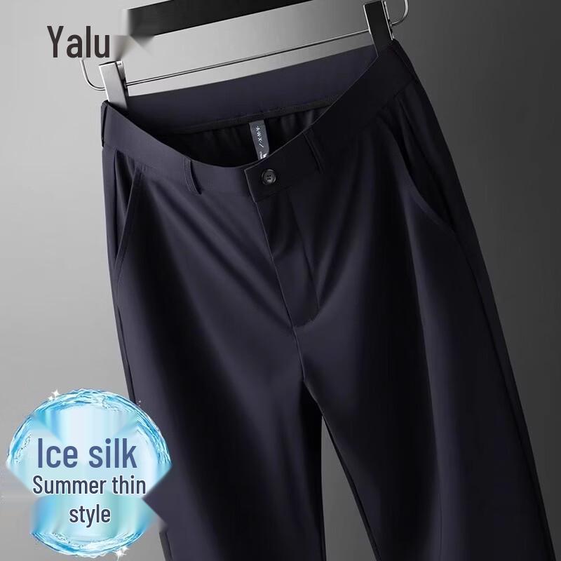 Yalu Men's Ice Silk Straight-Leg Dress Pants