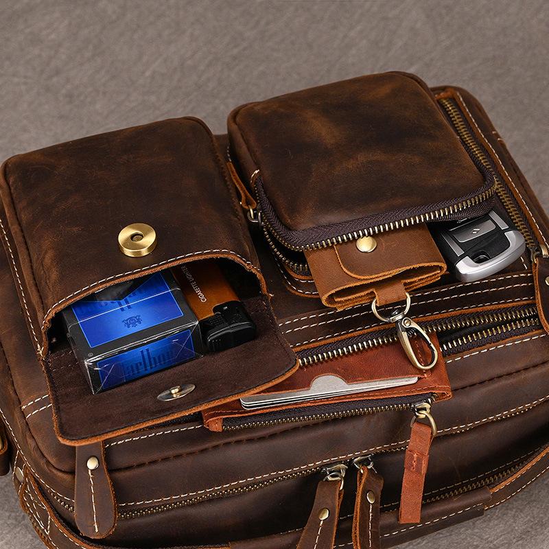 Crazy Horse Leather Shoulder Bag, Men's Multi-purpose Crossbody Bag, Genuine Leather Retro Commuting Bag, Casual Handbag