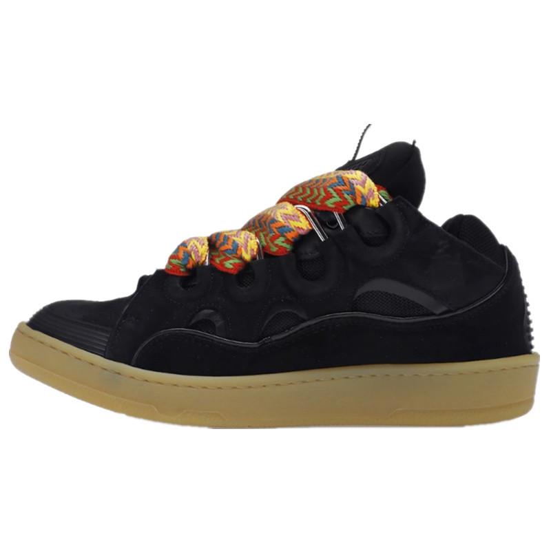 Leather Splicing LaceUp Curb Sports Casual Shoes Retro Board Shoes Men'S And Women'S Dad Shoes