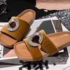 2025 New Golden Velvet Rhinestone Open-toe Sandals, Wear High-end Hole Slippers, Flat-soled Women's Shoes Tide