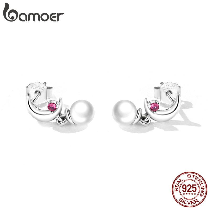 

BAMOER стерлингового серебра 925 пробы серьги-капли из бисера для женщин серьги-гвоздики с луной изысканные серьги ювелирные изделия подарок на годовщину 925 silver