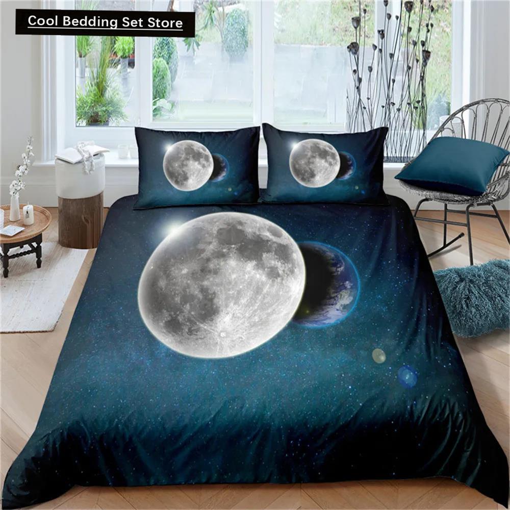 Moon Night Scene King Queen Duvet Cover Red Dark Sky Sunset Clouds Bedding Set Teens Adults Forest 2/3Pcs Polyester Quilt Cover