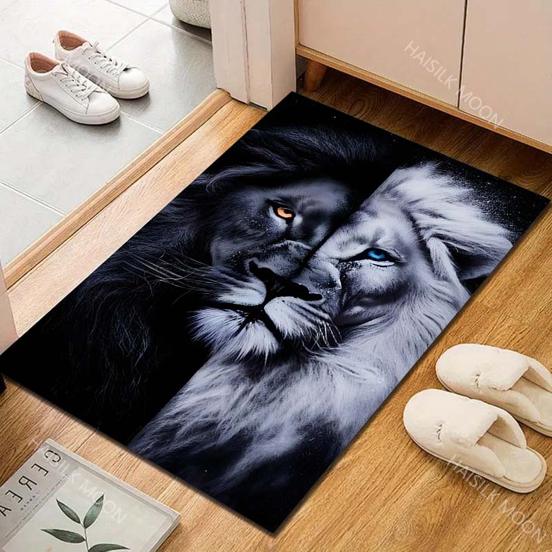 1PC Black and White Lion Art Carpet for Living Room Bedroom Sofa Home Decor Rus Non-slip Floor Mat Luxury Gift Multiple Sizes
