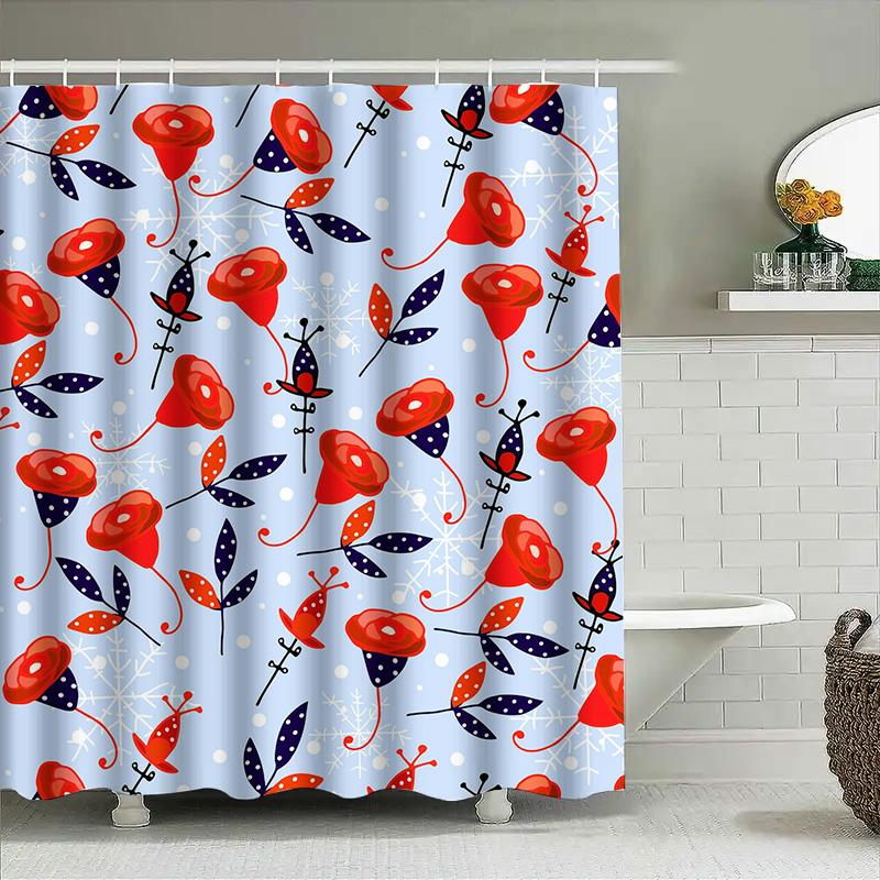 

Elegant Red Flower Pattern Shower Curtain Waterproof Decorative Bathroom Liner Modern Home Decoration In Bath Curtains From Home W60H190(CM)-1 Pcs