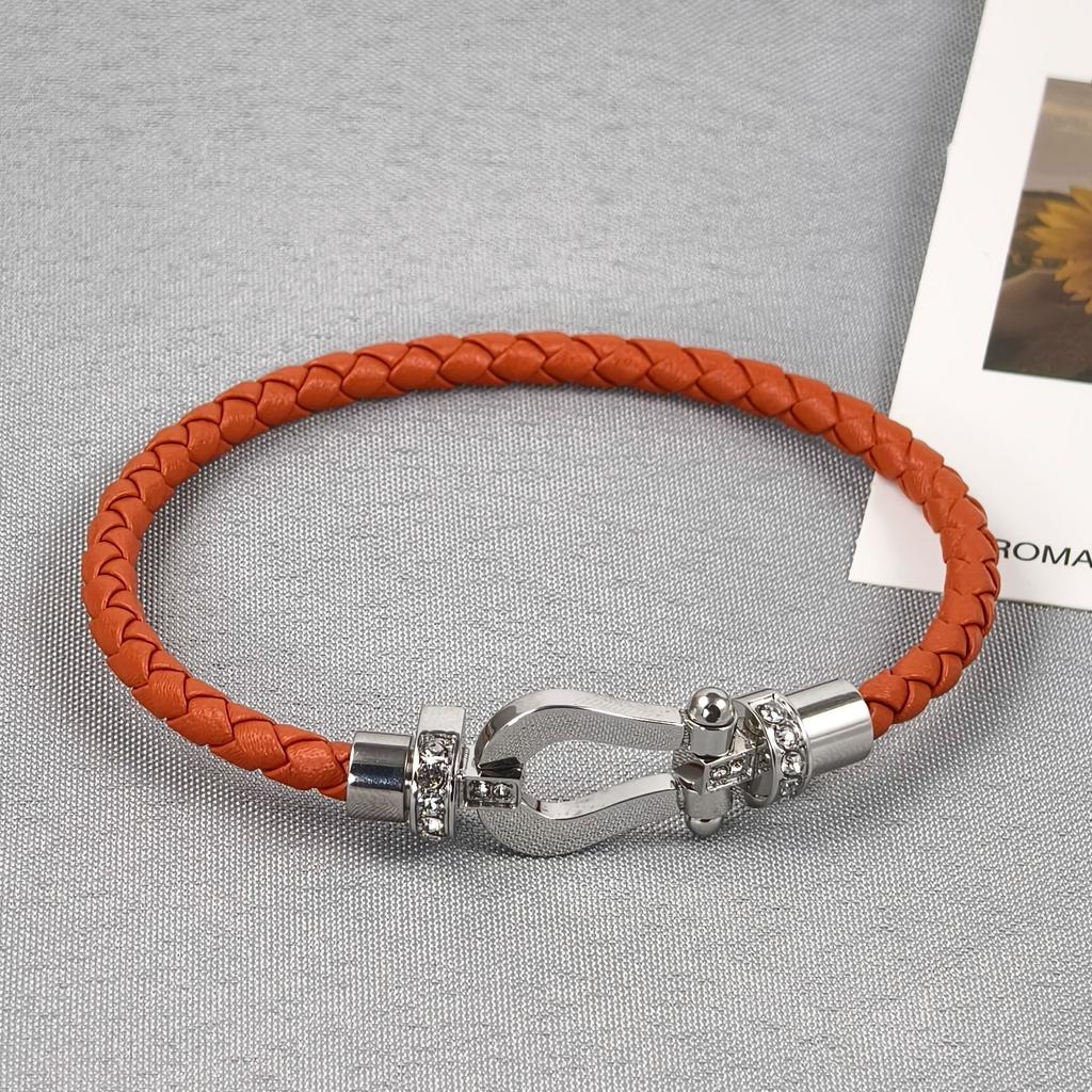 2026 Red Rope U-shaped Fred Micro-inlaid Half-brick Leather Rope Horse Buckle Hoof Non-fading Bracelet