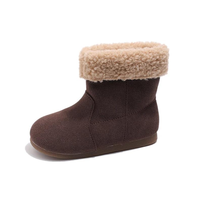 2024 Children Short Boots for Girls Winter New Fashion Korean Style Soft Bottom Versatile Anti-slippery Chic Plush Leather Shoes