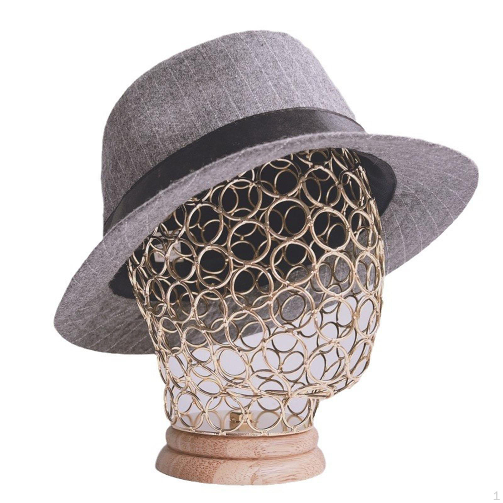 

Подставка для шляп, металлическая полая голова манекена с деревянной основой, подставка для парика для шапок, Gold