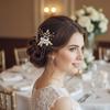 Bridal Wedding Hairpin White Flower Leaf Design Crystal U Pin For Elegant Hairstyles