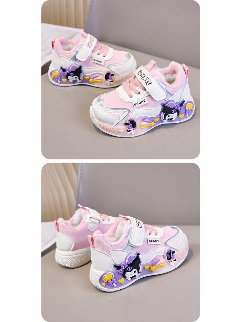 Girls' Kuromi Warm Velvet Sports Shoes: Autumn/Winter 2025, Non-slip Casual Toddler Shoes