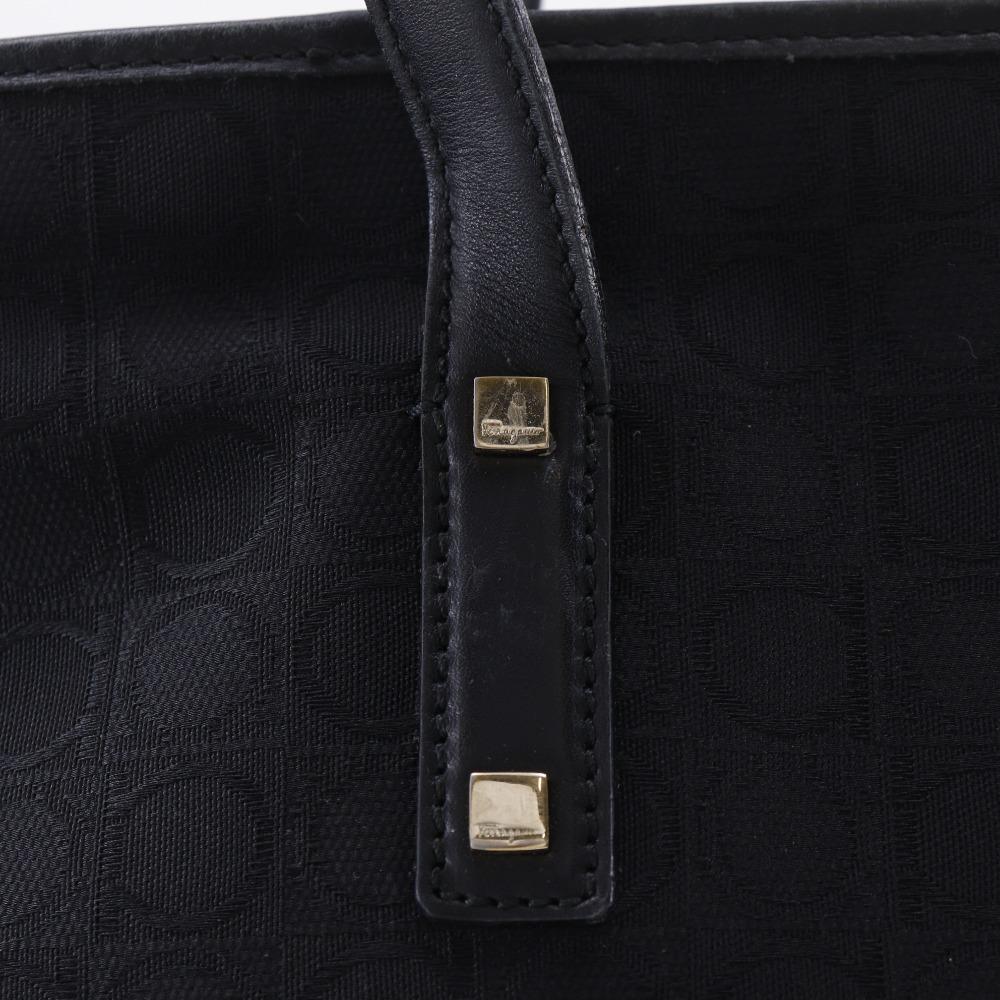 Salvatore Ferragamo Gancini Tote Bag AU-21-2812 Black Nylon Canvas Women Used