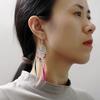 Retro Ethnic Style Hollow Out Carving Colors Beads Feather Tassel Earrings