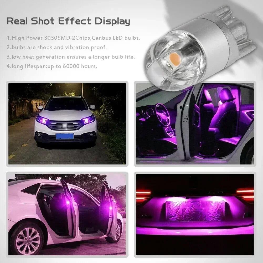 10X New W5W LED Canbus Car Lights COB Glass Interior Parts Bulbs 6000K Purple Auto License Plate Lamp Dome Read Light