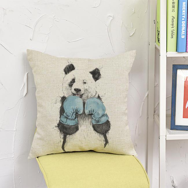 Monkey Cat Deer Cartoon Decorative Cushion Cover Elk Panda Rabbit Animal Style Cotton Linen Sofa Throw Pillow Case Cojines