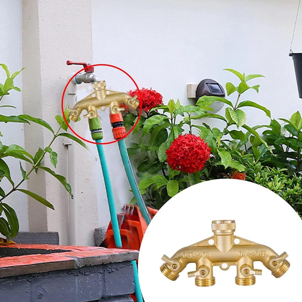 4Way Heavy Duty Brass Garden Hose Splitter Coupling Adapter Efficient Water Control Irrigation Watering Tap Tool Accessories