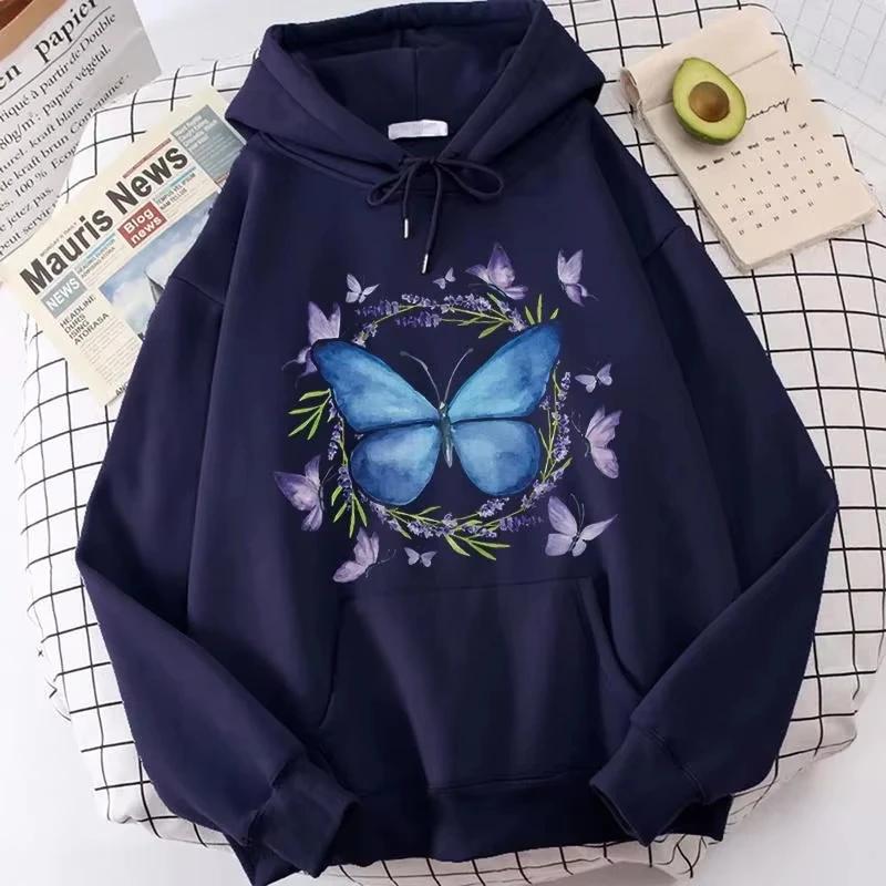 Fashion Butterfly Printed Hoodie Autumn_Winter Casual Hooded Long Sleeve Pullover Sweatshirt Fashion Spring