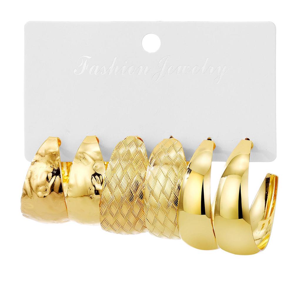 European & American Bold Gold Alloy Earrings - 3-Piece Creative Hoop Set