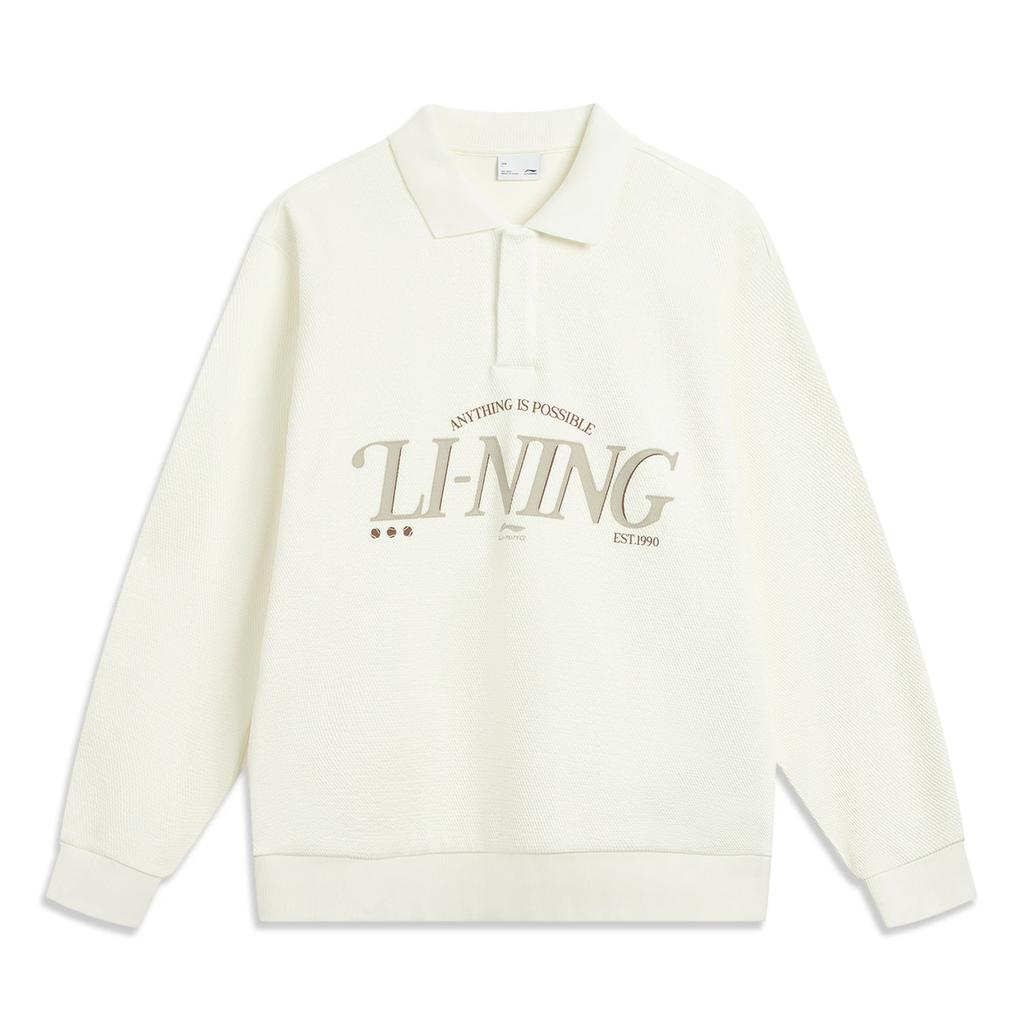 Li Ning Sports Trend Series Polo Neck Pullover Letter Print Loose Sweatshirt Men sweatshirt AWDVD79-1