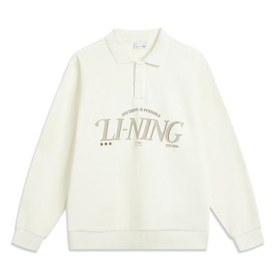 Li Ning Sports Trend Series Polo Neck Pullover Letter Print Loose Sweatshirt Men Sweatshirt AWDVD79-1