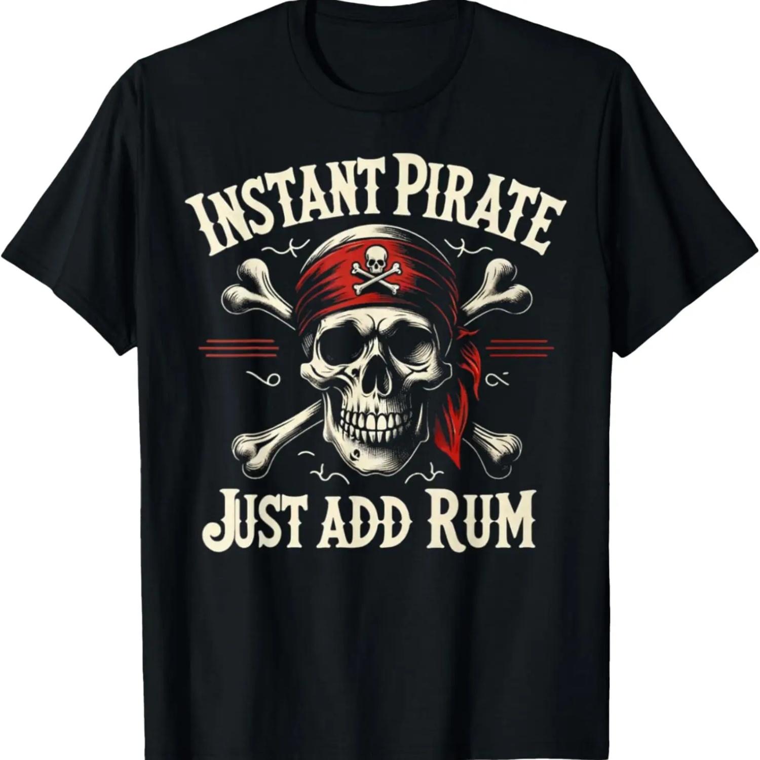 Instant Pirate Just Add Rum Funny Jolly Roger Crossbones Tee T-Shirt S чёрный