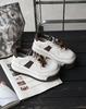 2025 Autumn New Leather Thick-soled Heightening Little White Shoes Women's and Women's Shoes Versatile Casual Moral Training Shoes Muffin Board Shoes