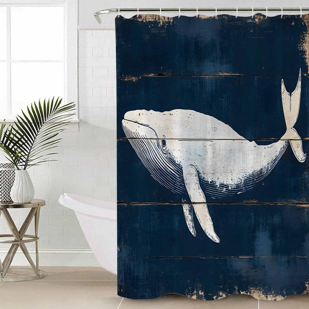 Vintage Whale Ocean Animal Bathroom Shower Curtain Artistic Colorful Bath Rug Decoration for Home Decor