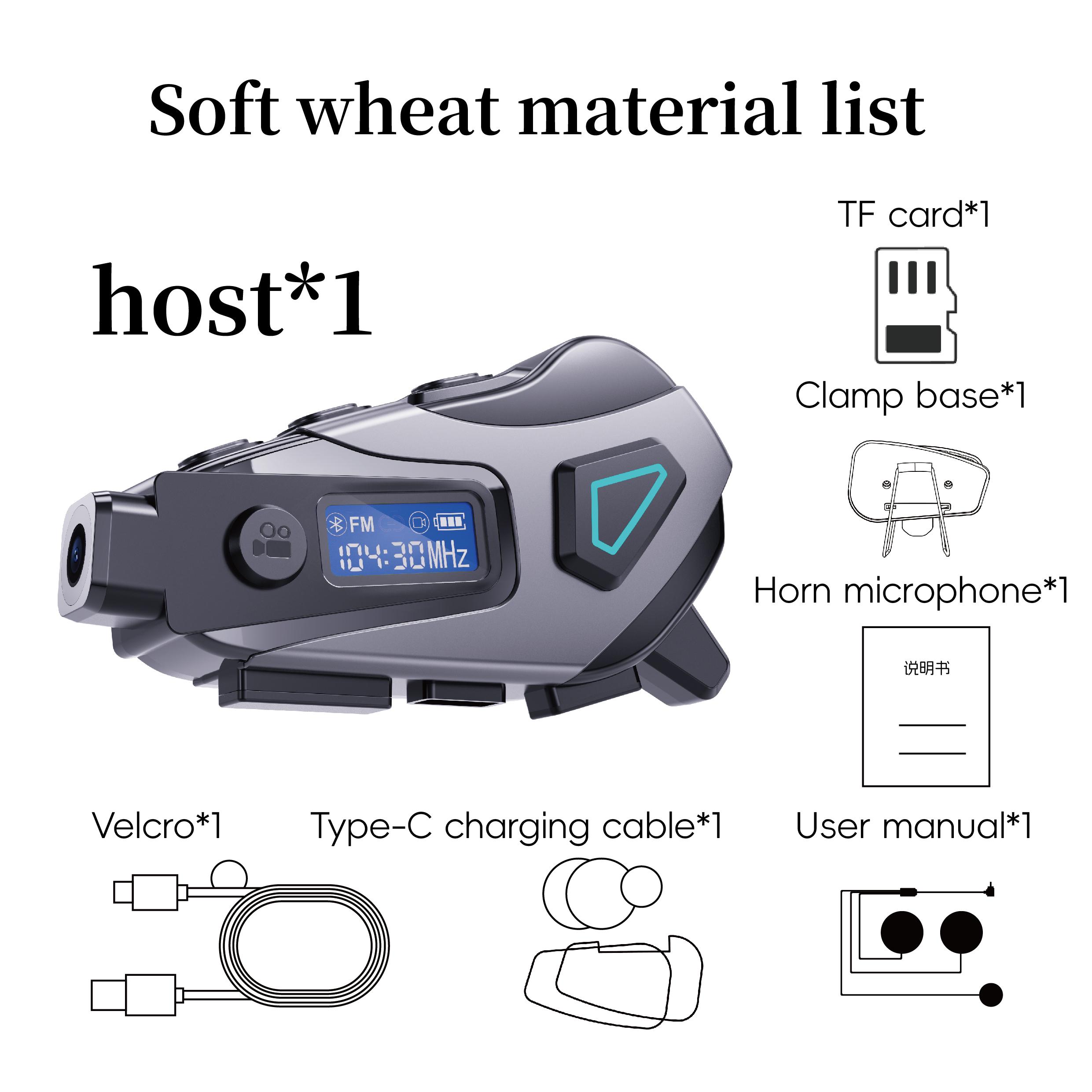 

K10 Motorcycle Bluetooth 5.4 Helmet Headset 1200mAh Battery LCD Display Can DVR Video Recorder with FM Radio Waterproof Earphone